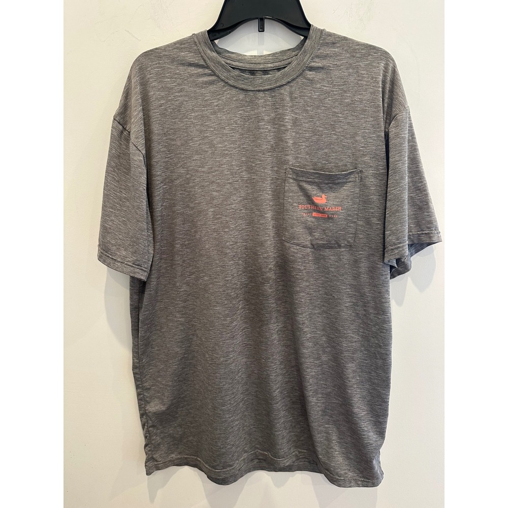 Southern Marsh Mens Heather Gray Fish Graphic Pocket T-Shirt Short Sleeve XL